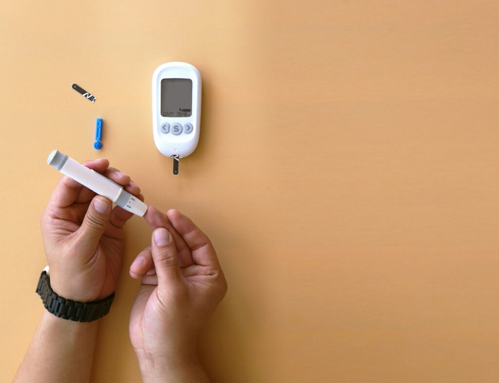 Person preparing diabetes testing equipment